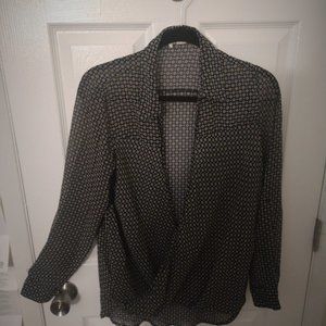 Navy & Yellow Patterned Blouse - Dressy or Casual